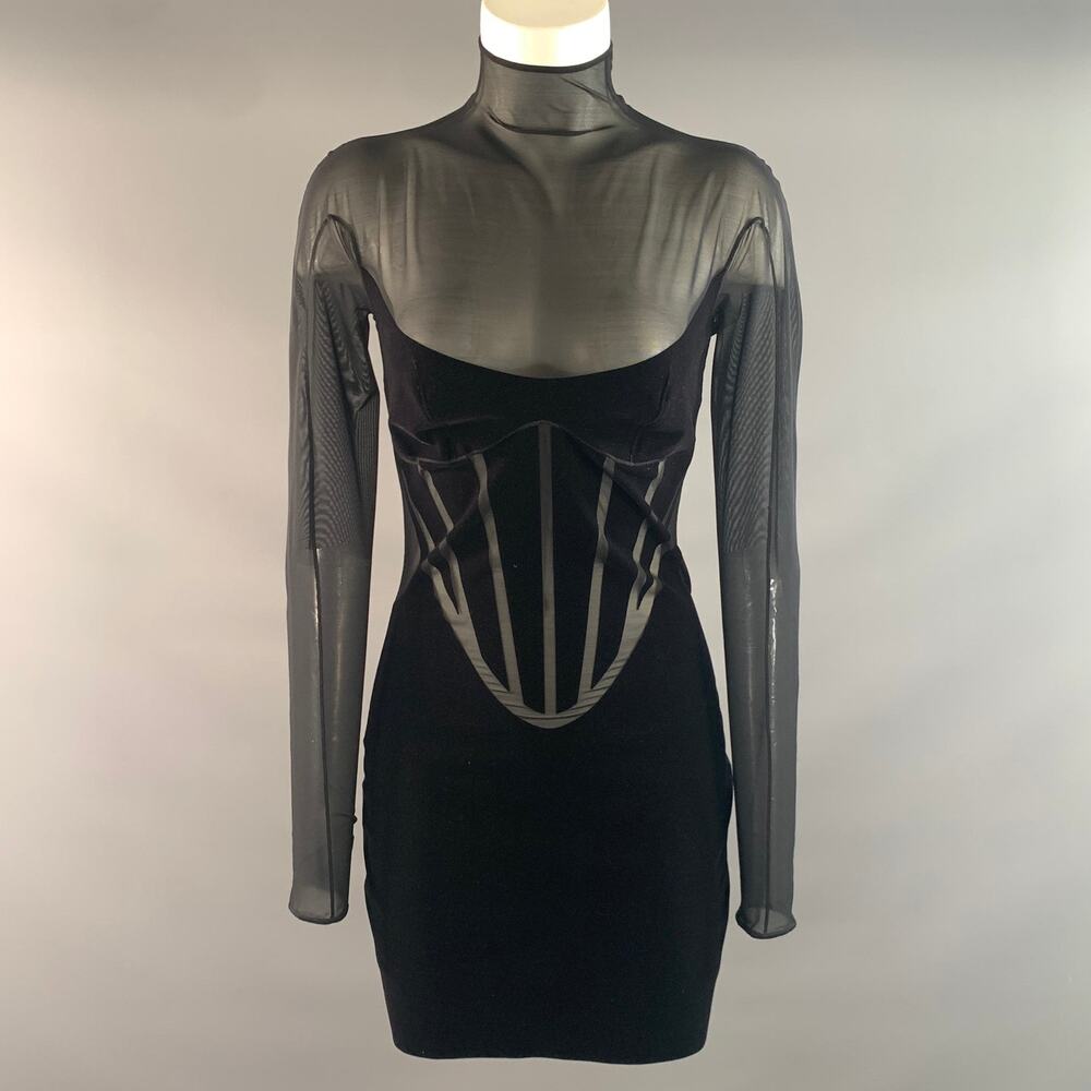 MUGLER Size M Black Polyamide Blend Sheer Cocktail Dress